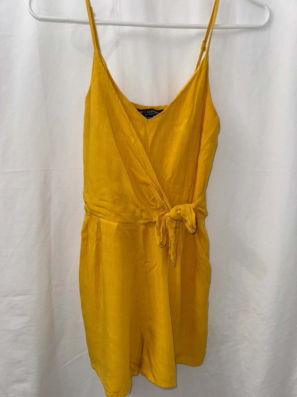 One Clothing Los Angeles Mustard Yellow Tie-Front Romper with Pockets